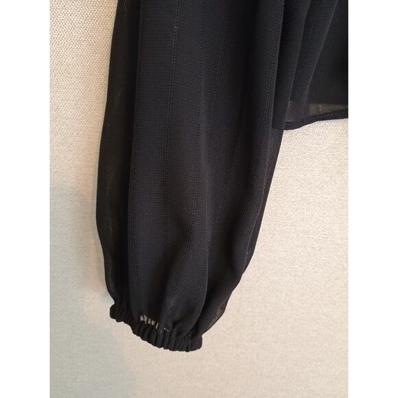 Wayf Blouse Women Small Black Chiffon Whimsy Goth Witchcore Tie Front Cropped - Picture 9 of 12